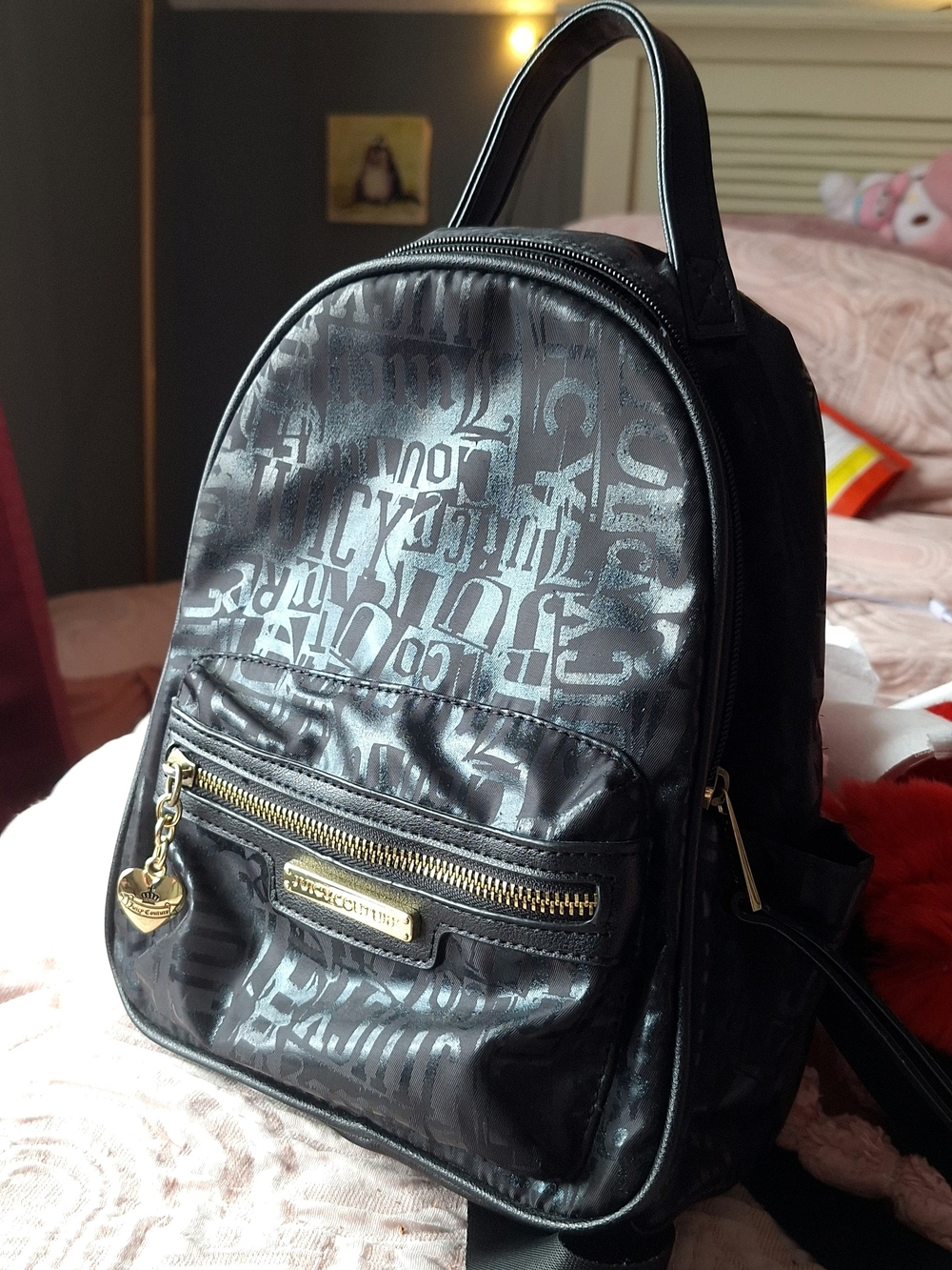 Juicy Couture Black Logo Mini Backpack with Gold Hardware
